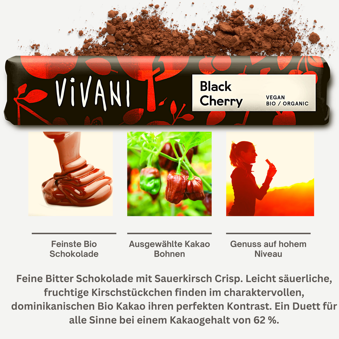 Vivani - Black Cherry Schokoladenriegel 35g
