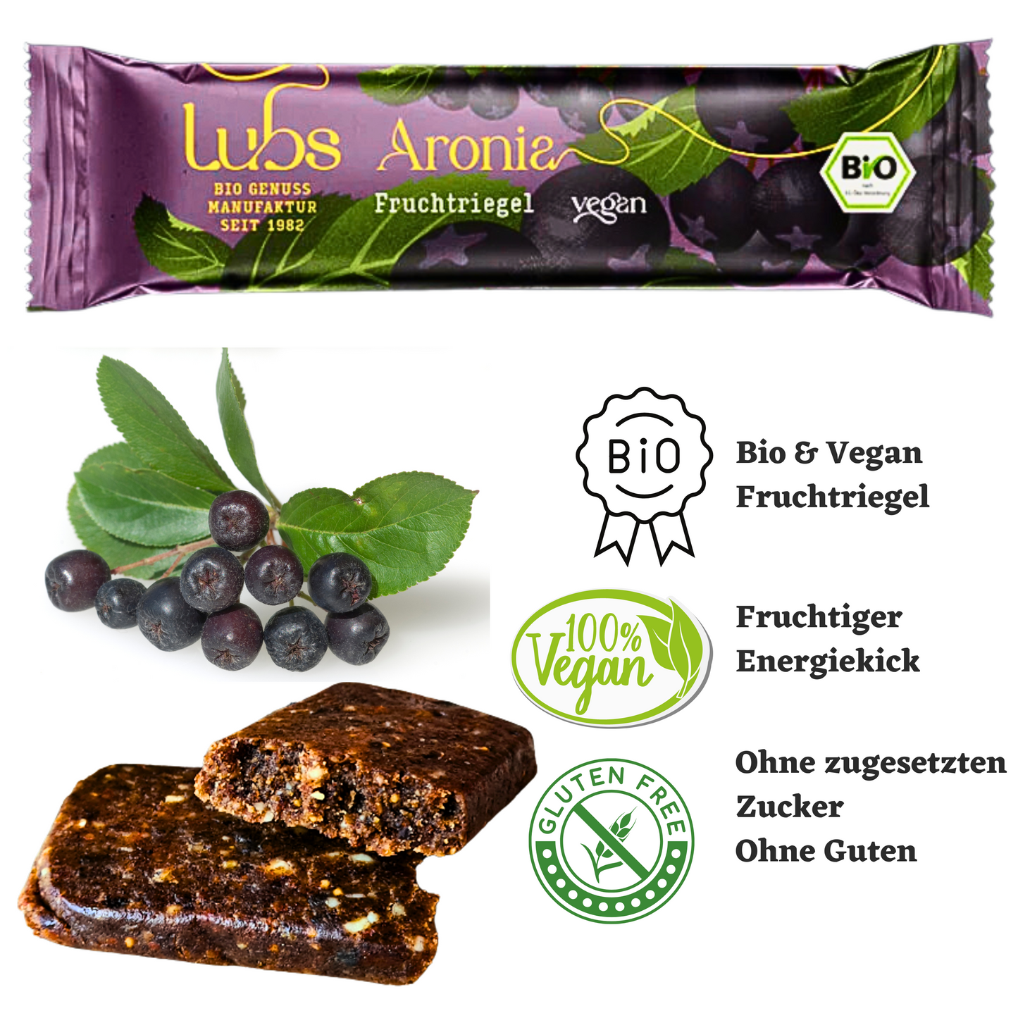 Lubs Bio & Vegan Fruchtriegel - Aronia Kirsch