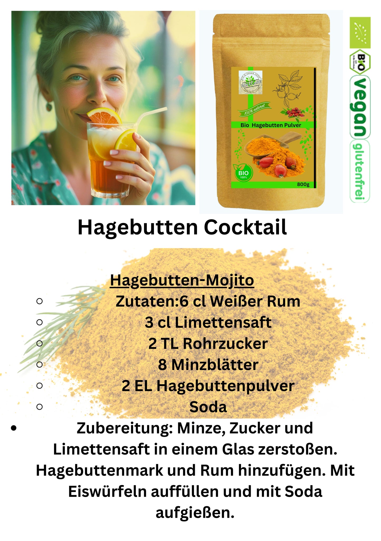 Bio Hagenbutten Pulver gemahlen| 100% Bio Qualität| Vitamin C Pulver