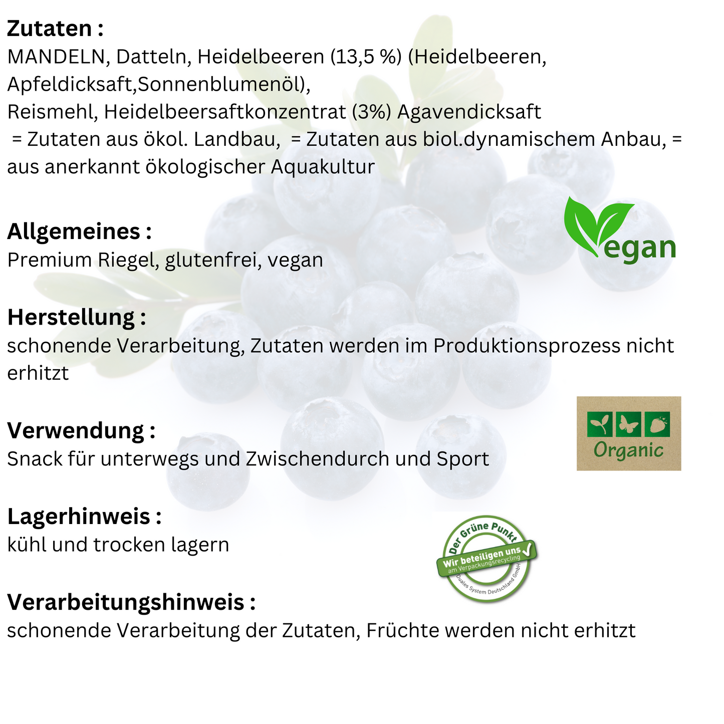 Lubs Bio&Vegan Fruchtriegel Heidelbeer