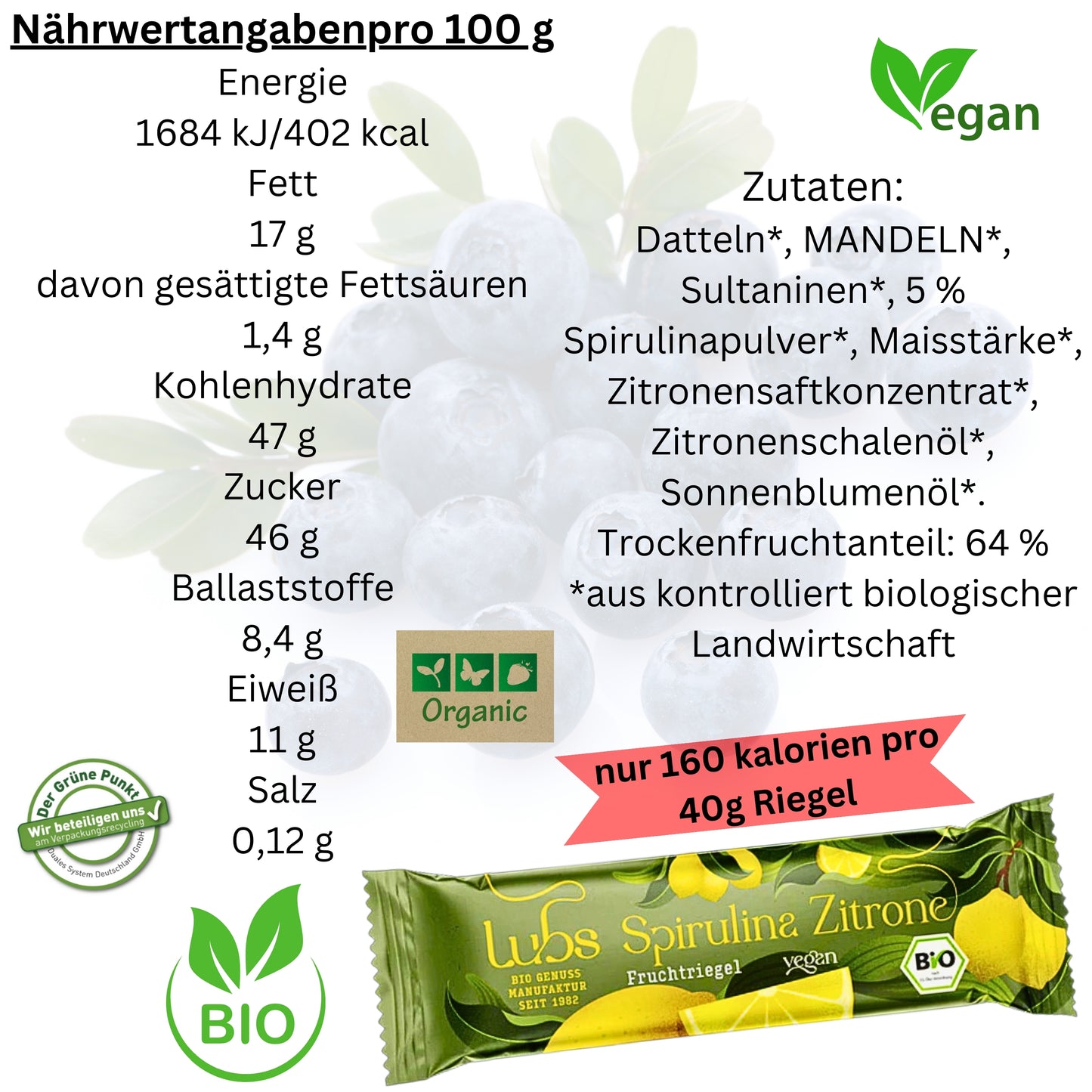 Lubs Fruchtriegel gemischte Box| Probier mix 8 verschiedene Sorten