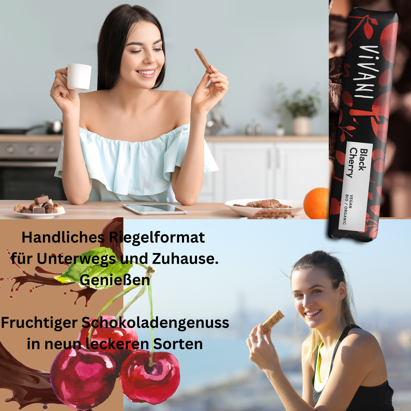 Vivani - Black Cherry Schokoladenriegel 35g