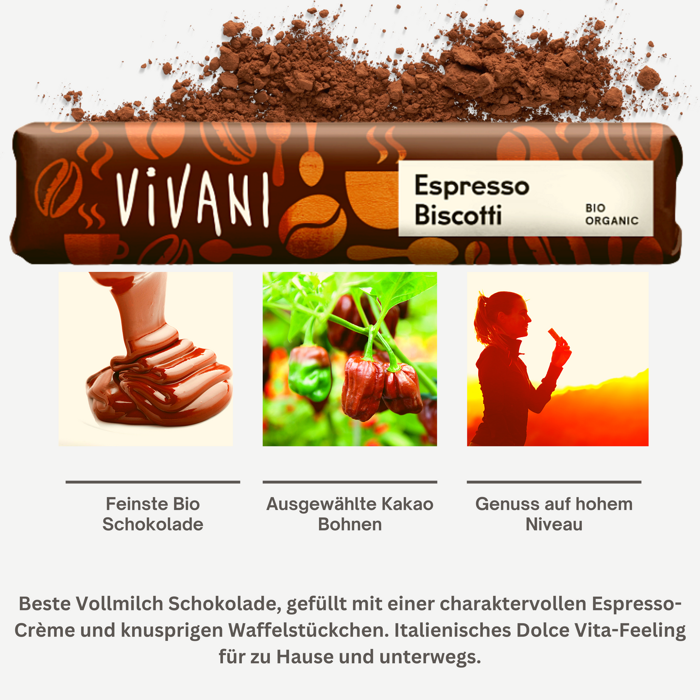 Vivani - Espresso Biscotti Schokoriegel 40g