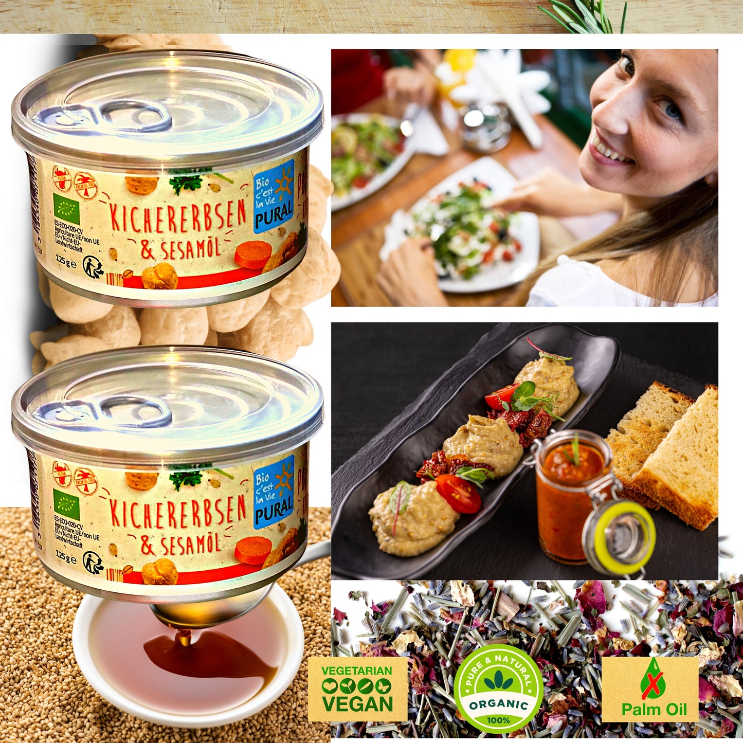 Pural Streich - Kichererbsen & Sesamöl 125g| Bio&Veganer Brotaufstrich