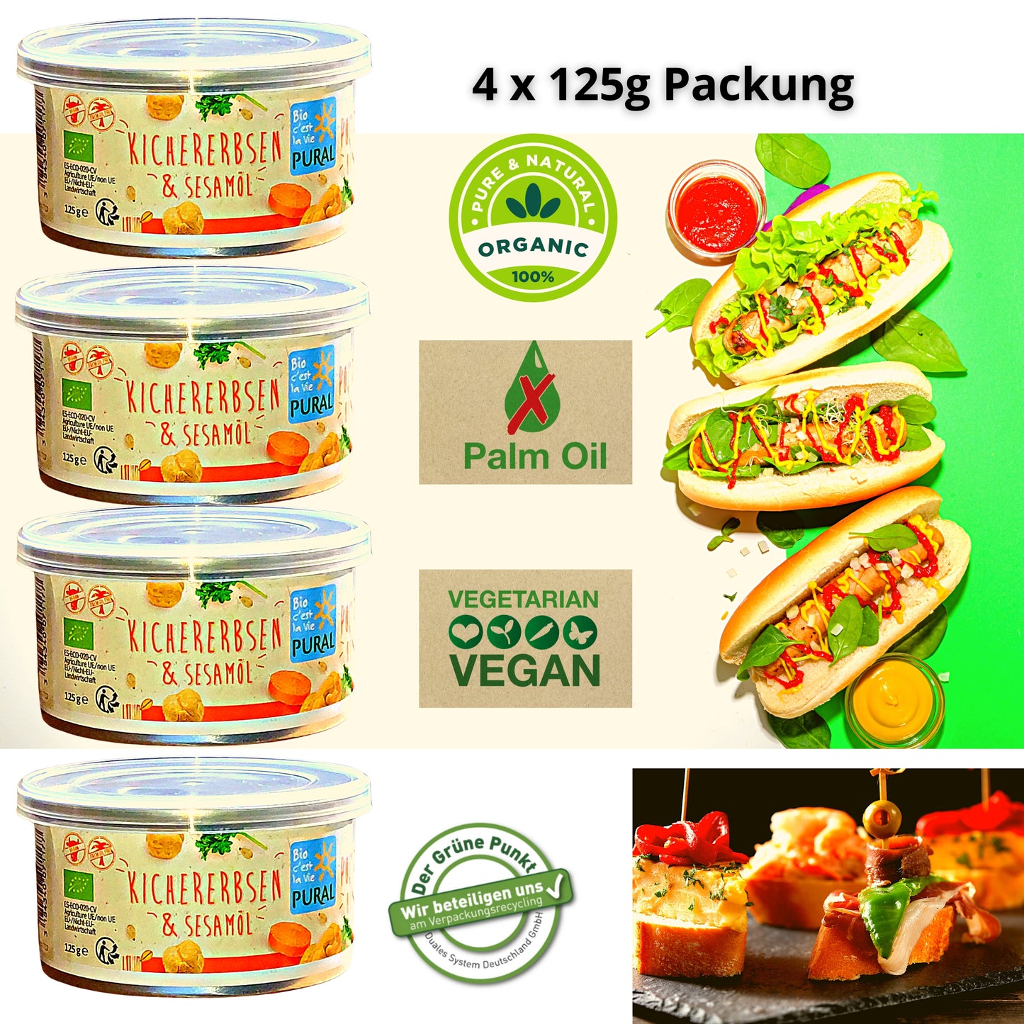 Pural Streich - Kichererbsen & Sesamöl 125g| Bio&Veganer Brotaufstrich