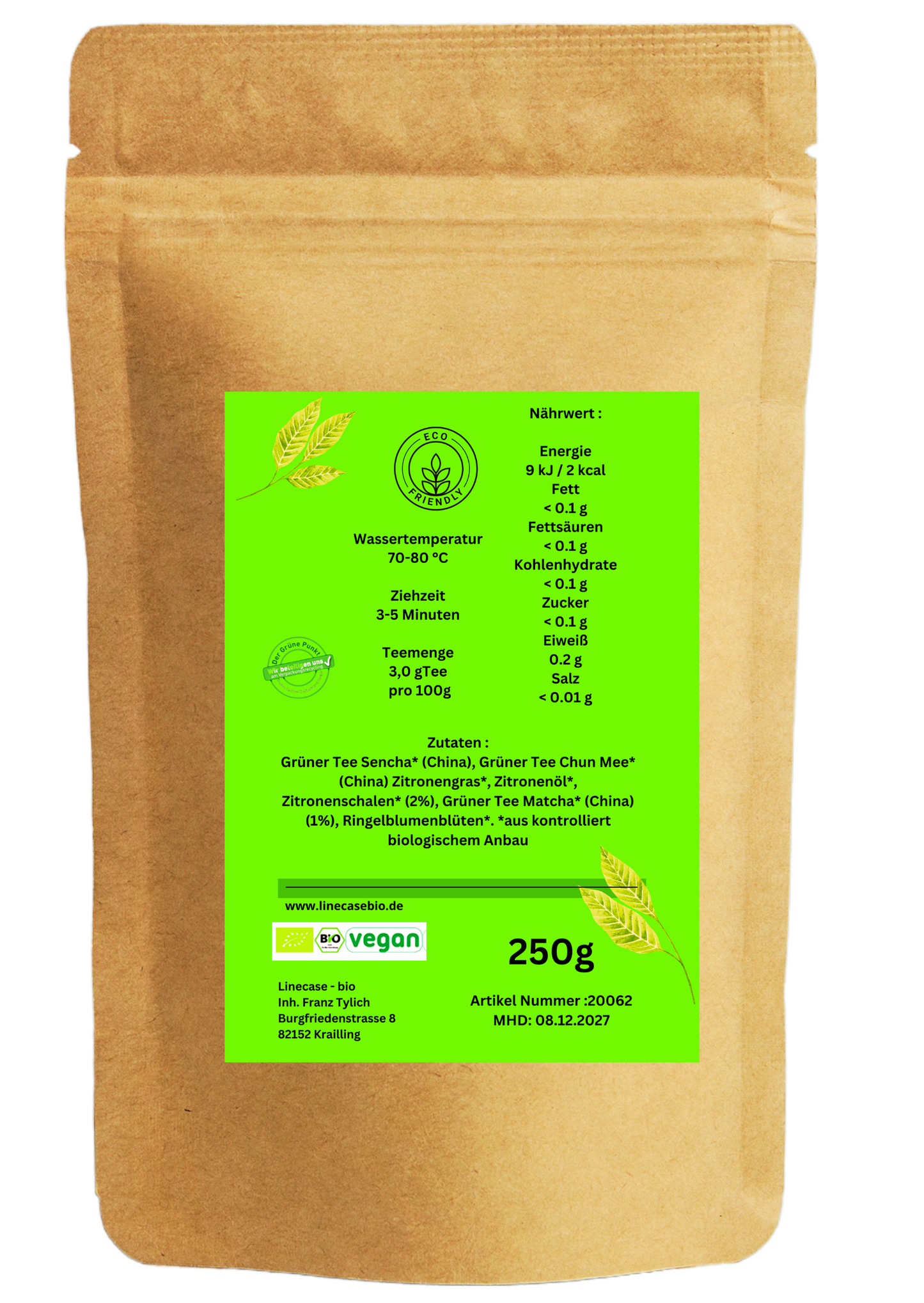 Linecase Bio Grüntee mit Matcha & Zitrone