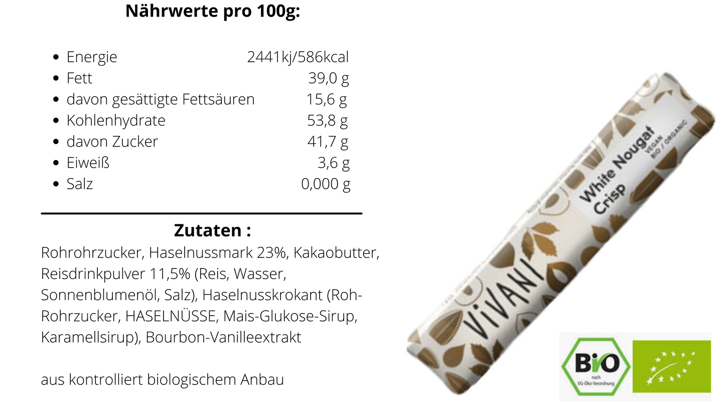 Vivani - White Nougat Crisp Schokoriegel 35g
