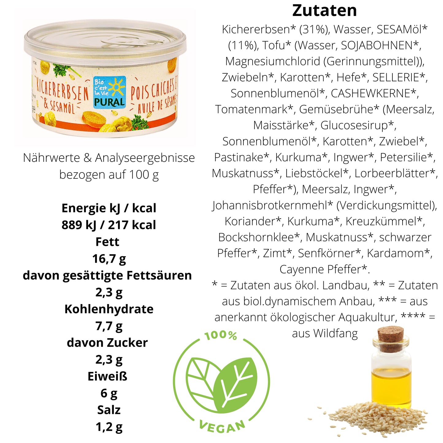 Pural Streich - Kichererbsen & Sesamöl 125g| Bio&Veganer Brotaufstrich