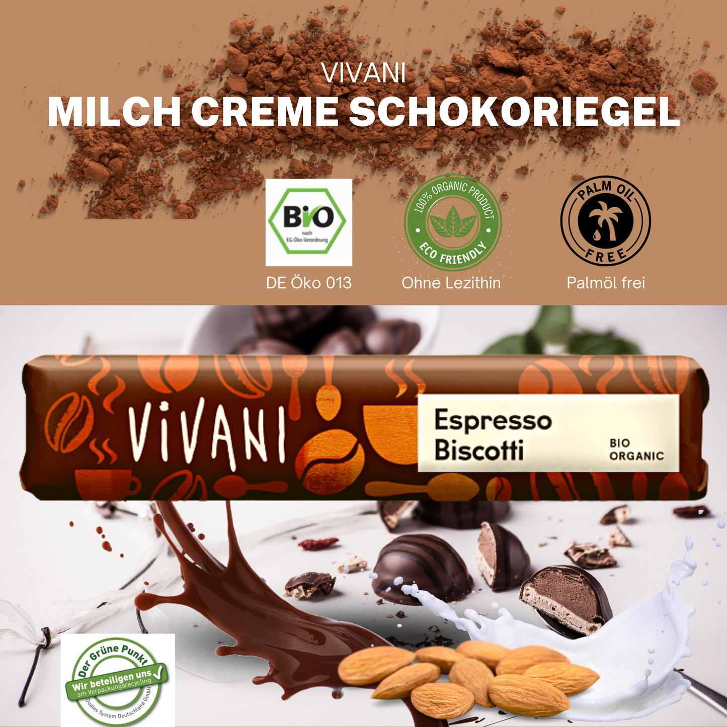 Vivani - Espresso Biscotti Schokoriegel 40g
