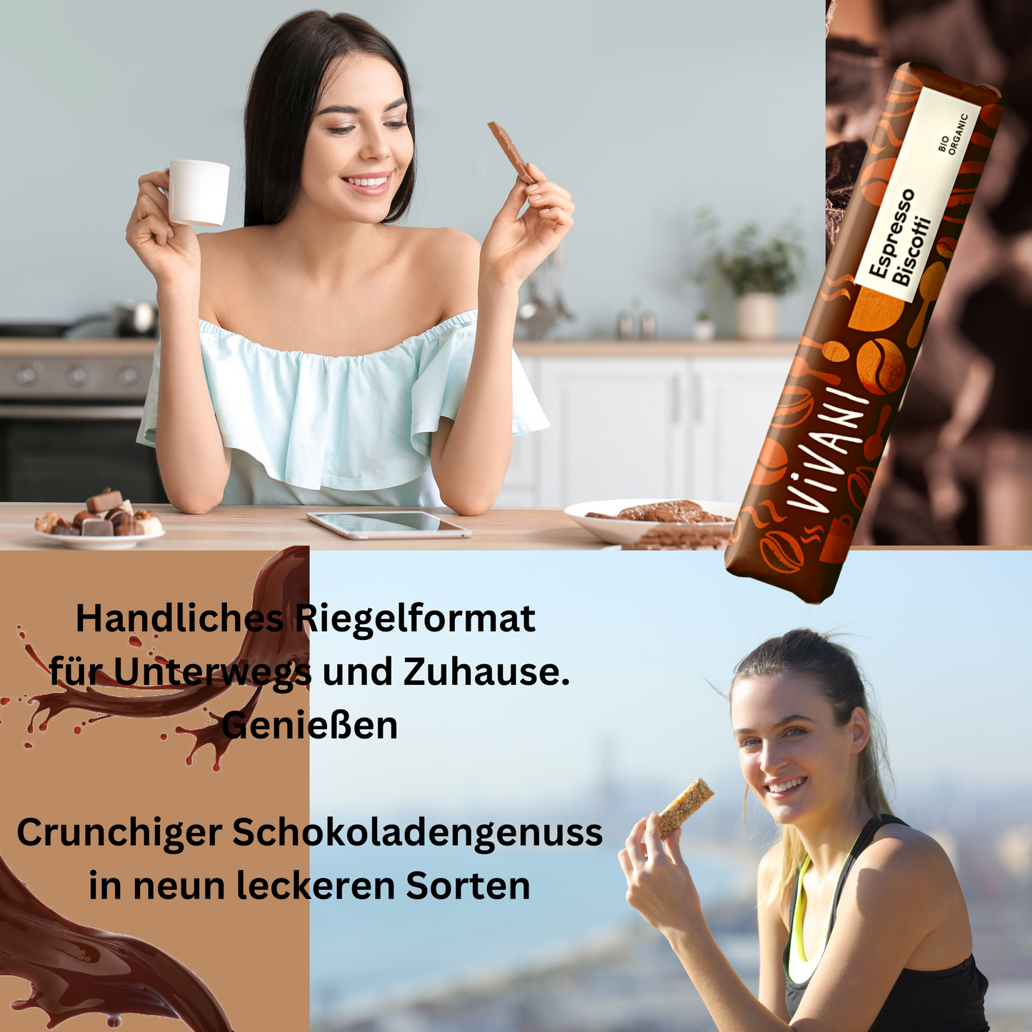 Vivani - Espresso Biscotti Schokoriegel 40g