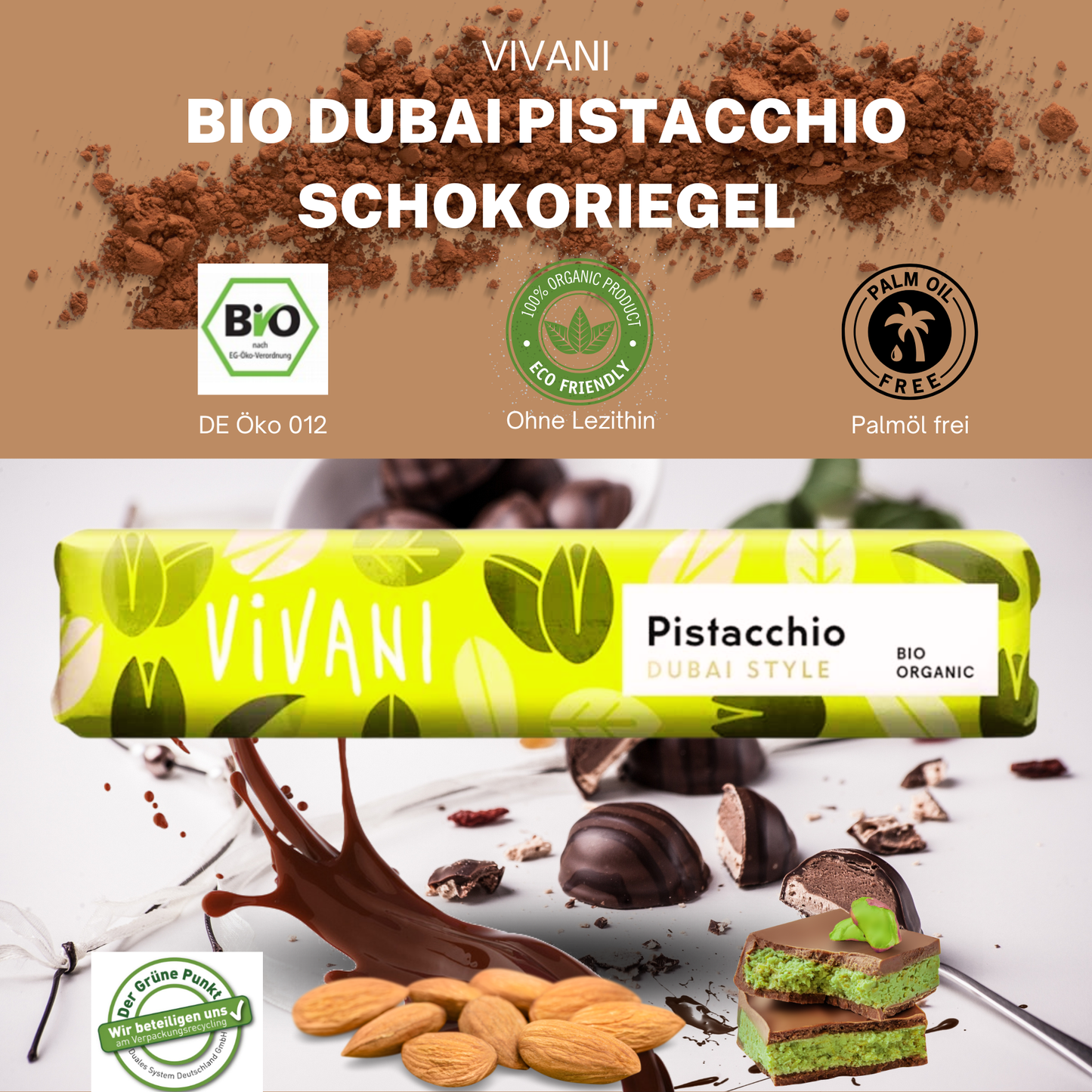 Vivani - Dubai Style Pistacchio Schokoladenriegel 40g