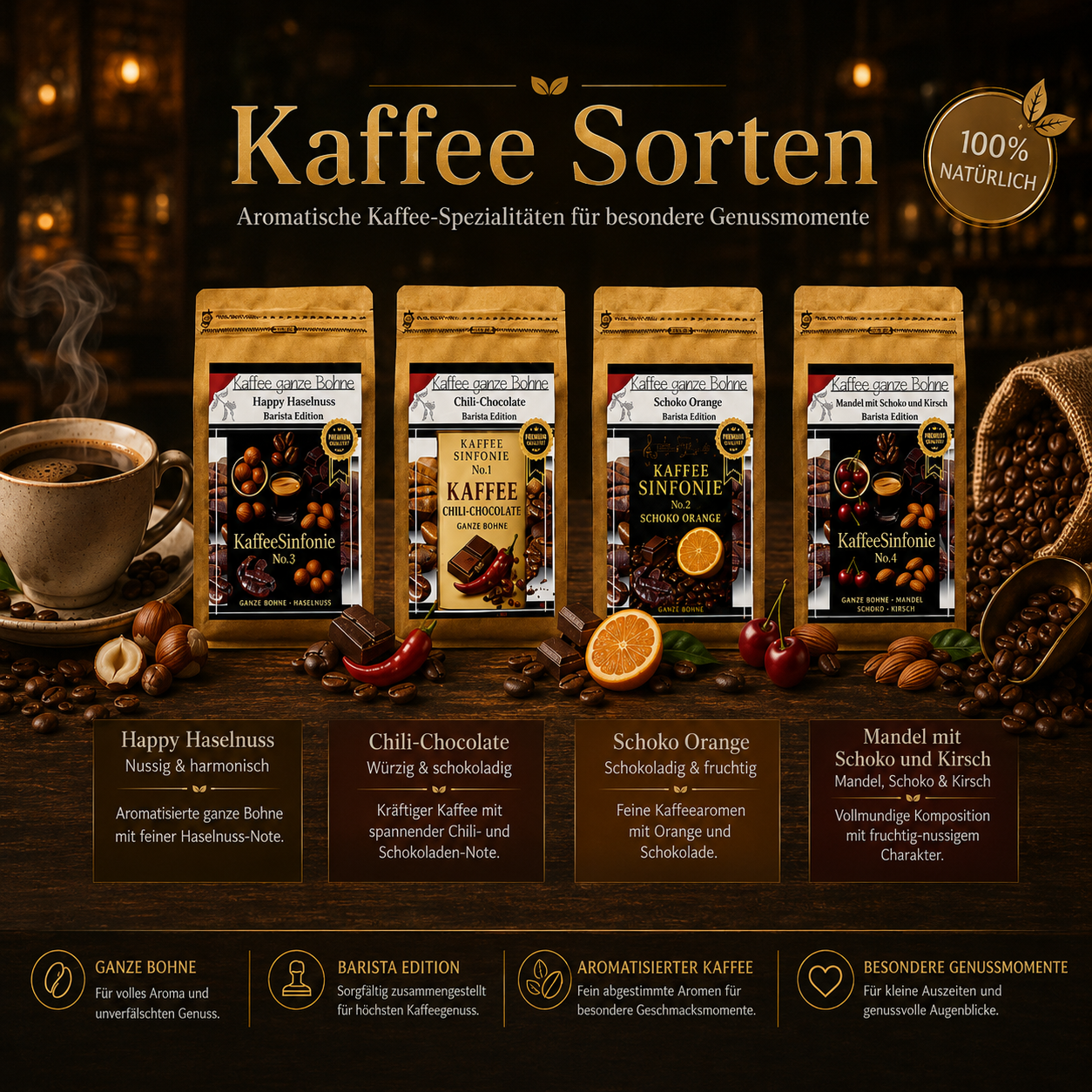 Für deinen Morgenkaffee Kaffee - Sinfonie Sorten ganze Bohne für deinen Genuss