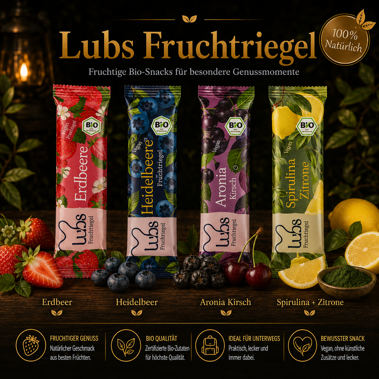 Lubs Bio Fruchtriegel – fruchtige Bio-Snacks für Schule, Büro oder Sport