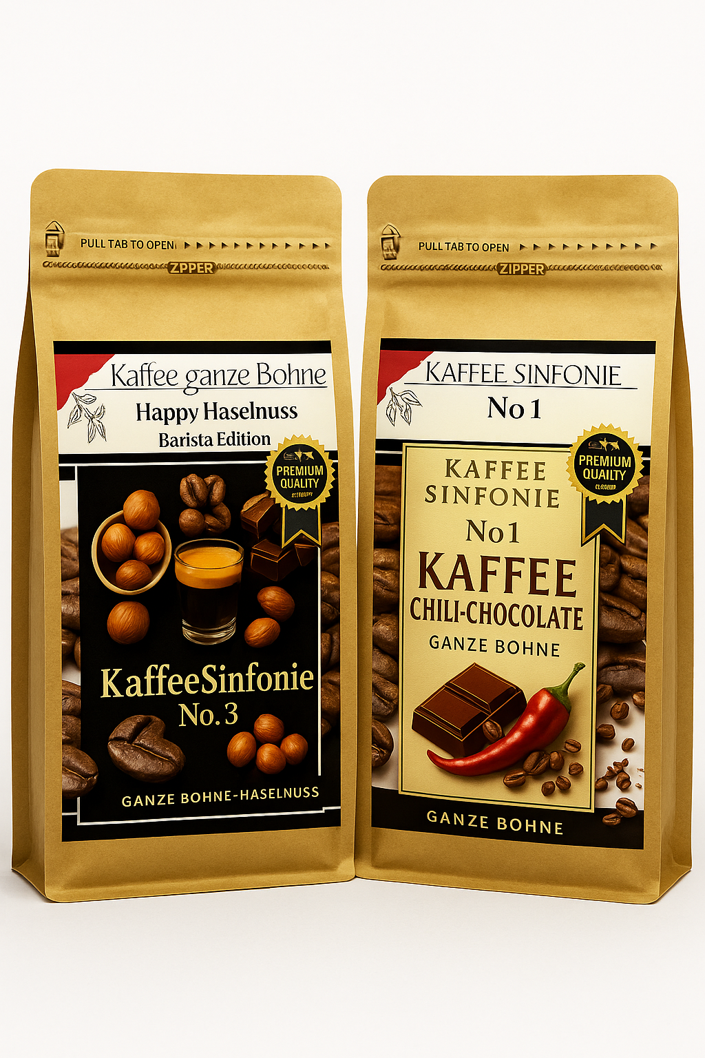 Kaffee Bohnen Set Kaffee ganze Bohne| 2x250g Hasselnuss+Chili Chocolate| Arabica Kaffee