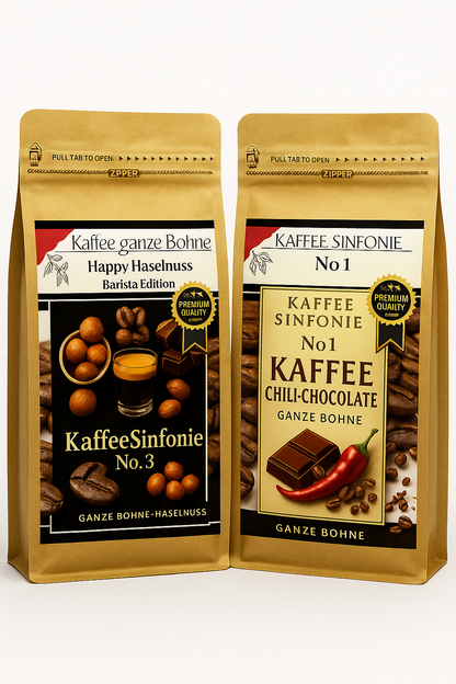 Kaffee Bohnen Set Kaffee ganze Bohne| 2x250g Hasselnuss+Chili Chocolate| Arabica Kaffee