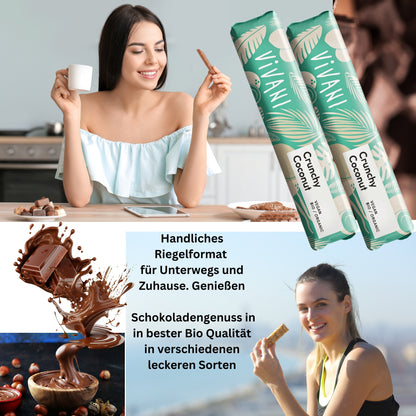 Vivani - Crunchy Coconut Schokoladenriegel 9x35g| Bio & Vegan Schokolade| Vegane Schokolade| Dunkle Schokolade