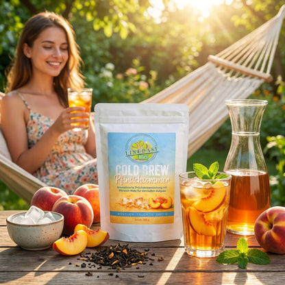 Früchteteemischung Pfirsichsommer| Cold Brew Tee 100 g| Pfirsich Tee| Tee| Früchtetee