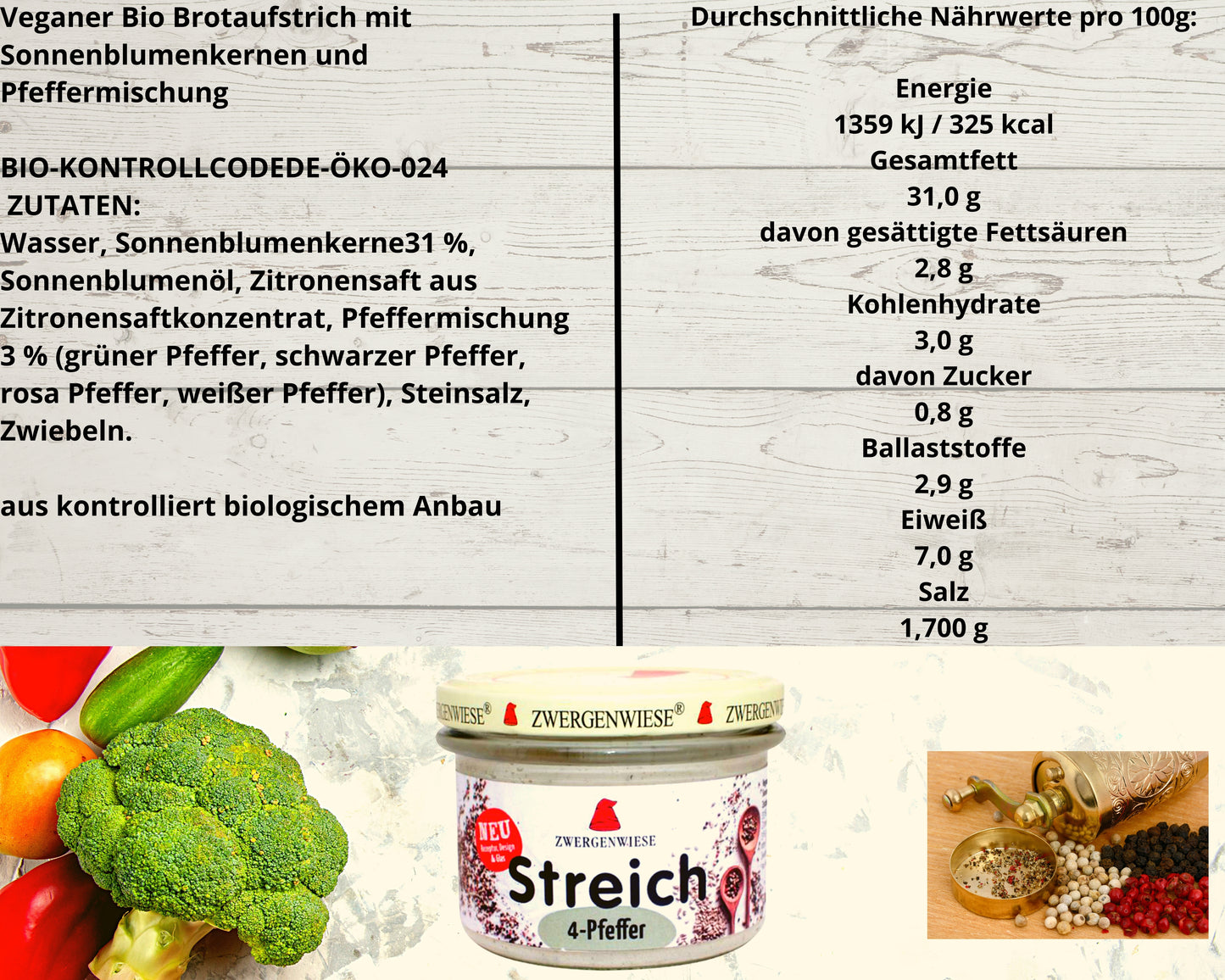 Zwergenwiese 4-Pfeffer Streich 180g| Bio&Veganer Streich| Zwergenwiese Aufstrich| Veganer Streich