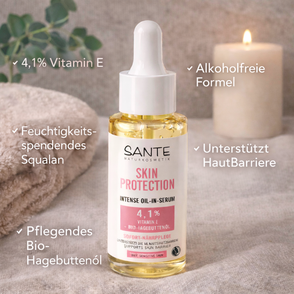 SANTE Naturkosmetik Serum mit Vitamin E, Squalan & Bio-Hagebuttenöl 30ml