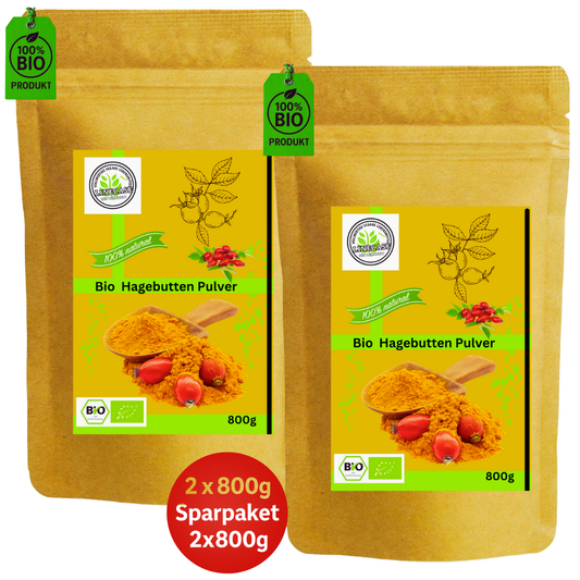 Bio Hagenbutten Pulver gemahlen 2x800g| Hagebuttenpulver| fein gemahlen| 100% Bio
