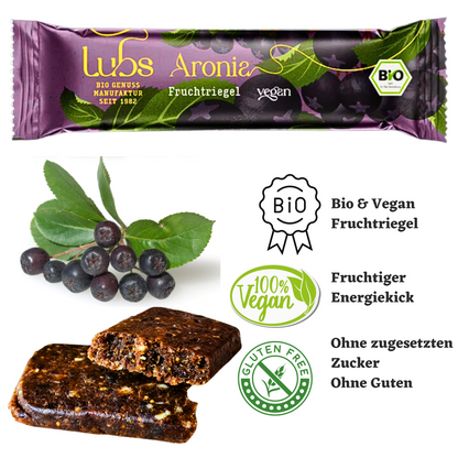 Lubs Bio & Vegan Fruchtriegel - Aronia Kirsch| Bio Riegel| Trockenfrucht Riegel| Gesunder Riegel| Lubs Riegel