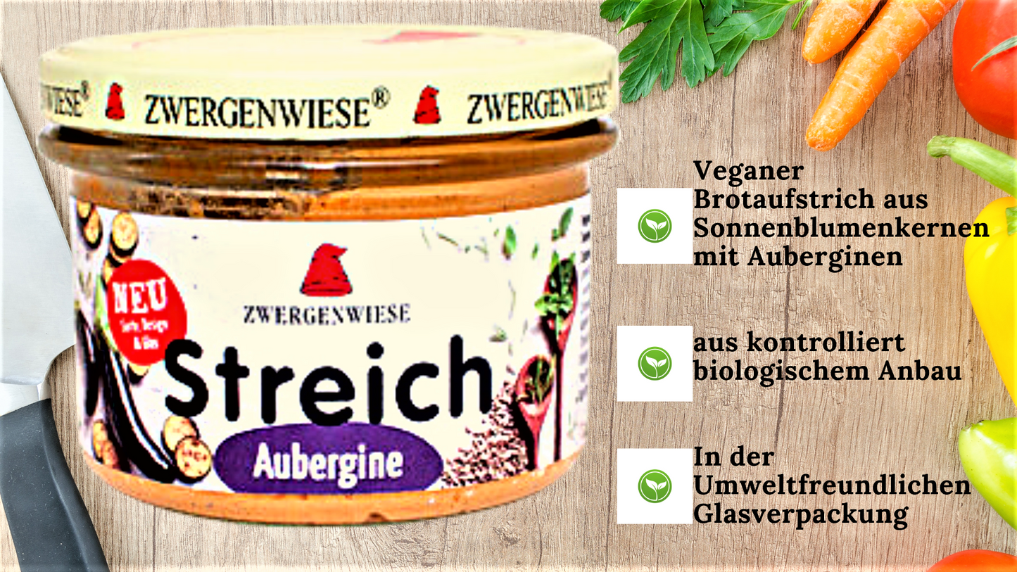 Zwergenwiese Aubergine Streich 180g| Zwergenwiese Aufstrich| Bio&Veganer Streich| Veganer Brotaufstrich