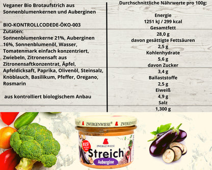 Zwergenwiese Aubergine Streich 180g| Zwergenwiese Aufstrich| Bio&Veganer Streich| Veganer Brotaufstrich