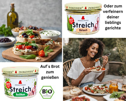 Zwergenwiese Brotaufstrich Basilikum+Bärlauch 2x180g| Veganer Streich|Zwergenwiese Brotaufstrich| Bio&Veganer Streich| Zwergenwiese