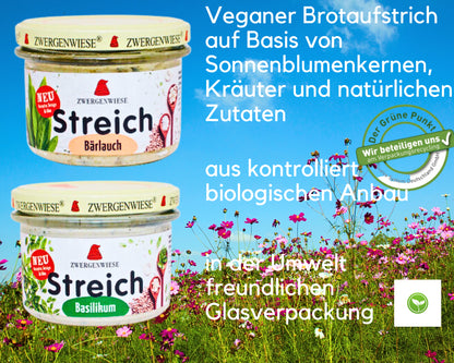 Zwergenwiese Brotaufstrich Basilikum+Bärlauch 2x180g| Veganer Streich|Zwergenwiese Brotaufstrich| Bio&Veganer Streich| Zwergenwiese