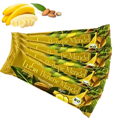 Lubs Bio& Vegan Fruchtriegel Banane & Mandel| Bio Riegel| Fruchtriegel| Trockenfruchtriegel| Gesunder Riegel| Veganer Riegel