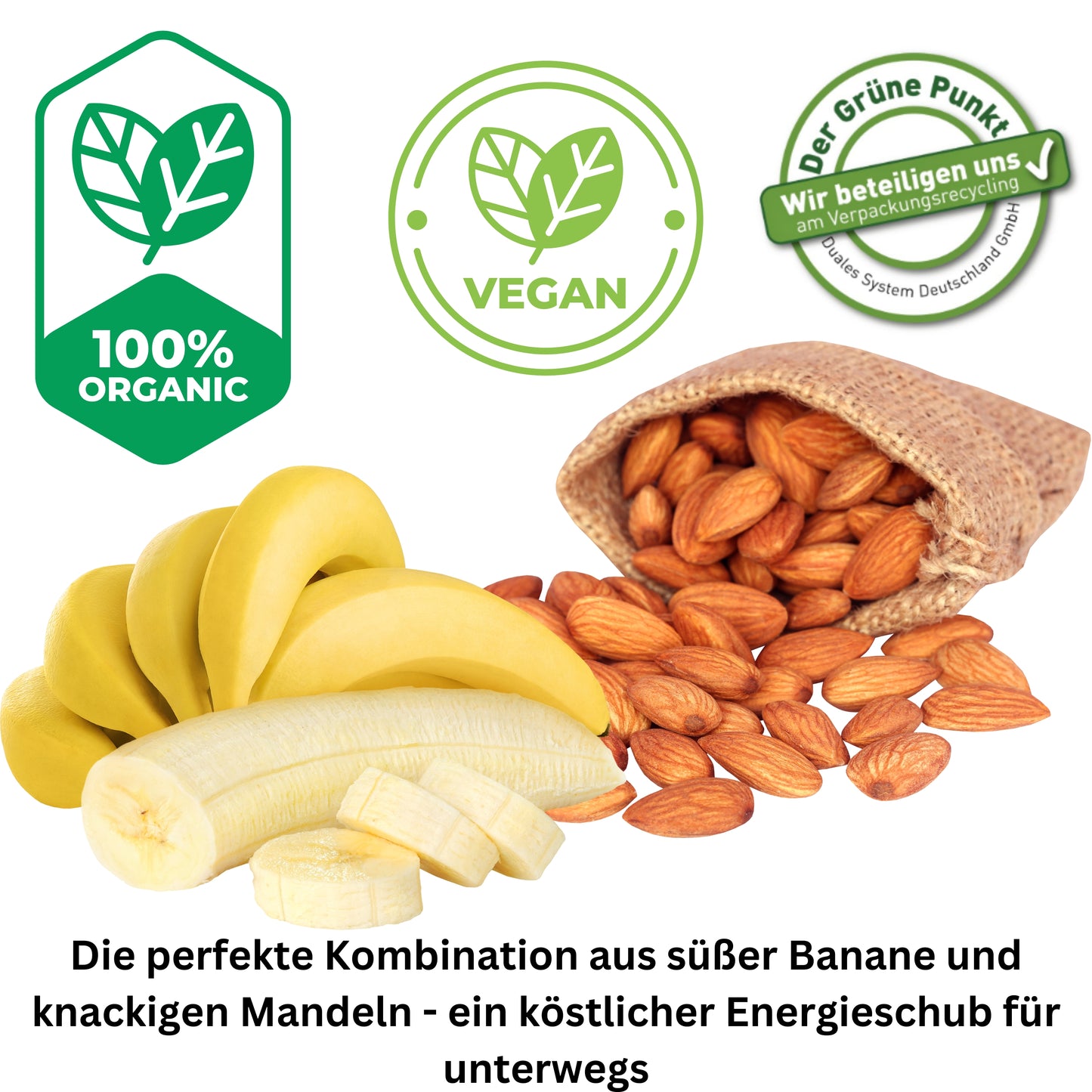 Lubs Bio& Vegan Fruchtriegel Banane & Mandel| Bio Riegel| Fruchtriegel| Trockenfruchtriegel| Gesunder Riegel| Veganer Riegel