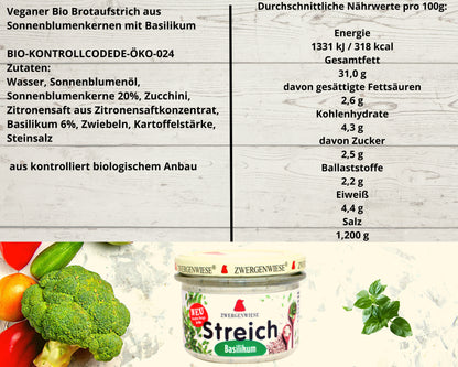 Zwergenwiese Brotaufstrich Basilikum+Bärlauch 2x180g| Veganer Streich|Zwergenwiese Brotaufstrich| Bio&Veganer Streich| Zwergenwiese