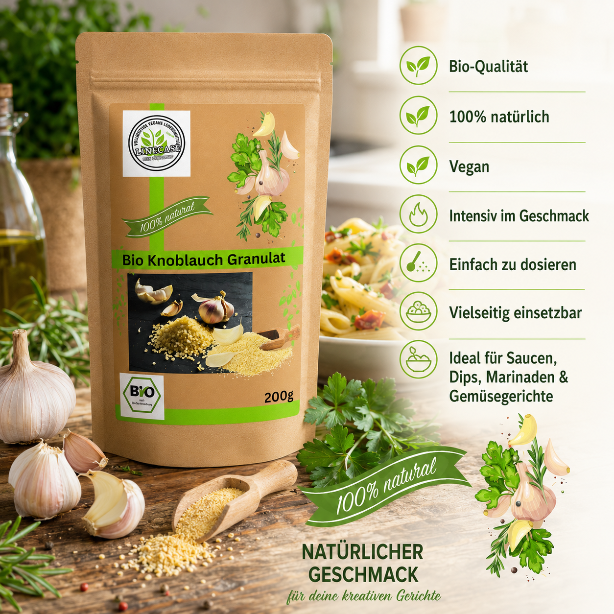 Linecase Bio Knoblauch Granulat 200 g – aromatisch, natürlich & vielseitig