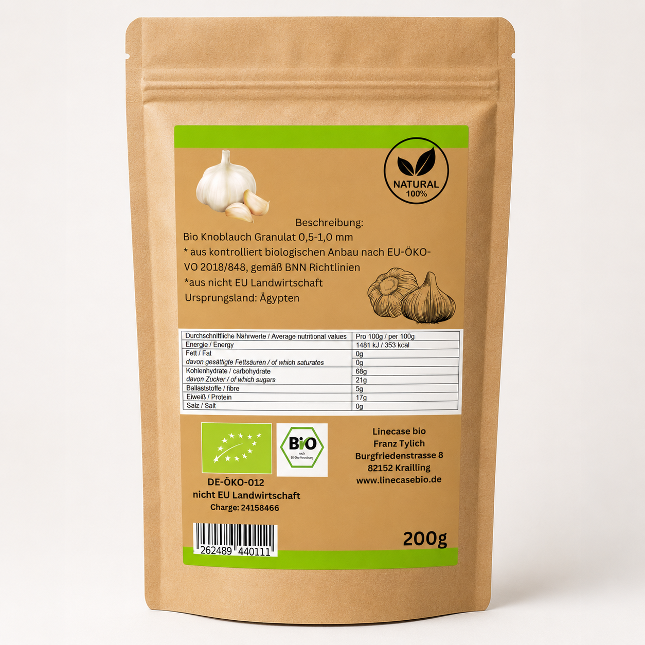 Linecase Bio Knoblauch Granulat 200 g – aromatisch, natürlich & vielseitig