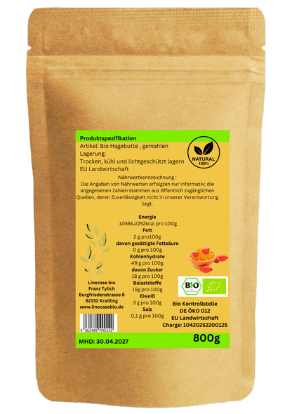 Bio Hagenbutten Pulver gemahlen 2x800g| Hagebuttenpulver| fein gemahlen| 100% Bio