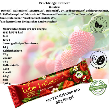 Lubs Bio & Vegan Fruchtriegel Erdbeer| Fruchtschnitte| Erdbeer Riegel| Gesunder Snack ohne Zuckerzusatz