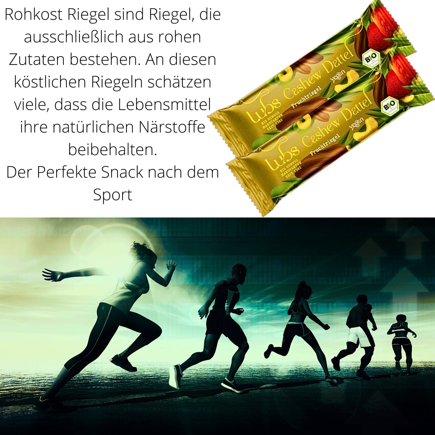 Lubs Bio & Vegan Rohkostriegel Cashwew Dattel| Dattel Rokostriegel| Fruchtriegel| Bio Riegel| Trockenfrüchte Riegel