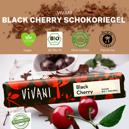 Vivani - Black Cherry Schokoladenriegel 9x35g| Bio & Vegan Schokolade| Vegane Schokolade| Dunkle Schokolade