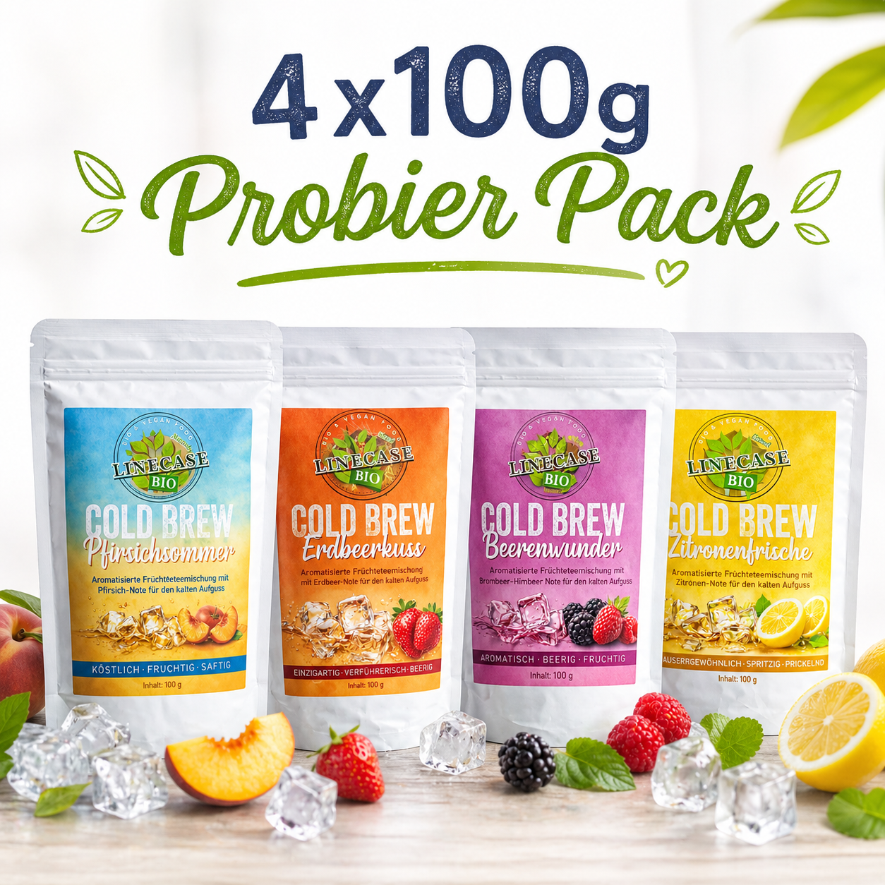Cold Brew Probier Set 4 Sorten| Teeset 4x 100g Früchtetee Set