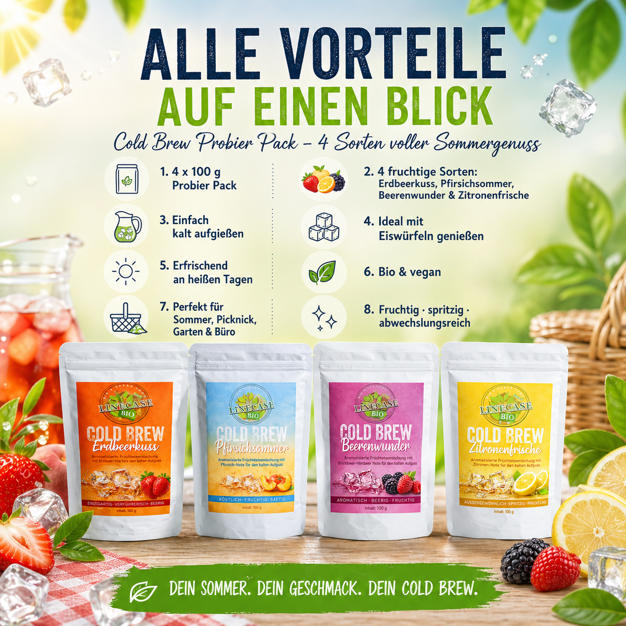 Cold Brew Probier Set 4 Sorten| Teeset 4x 100g Früchtetee Set