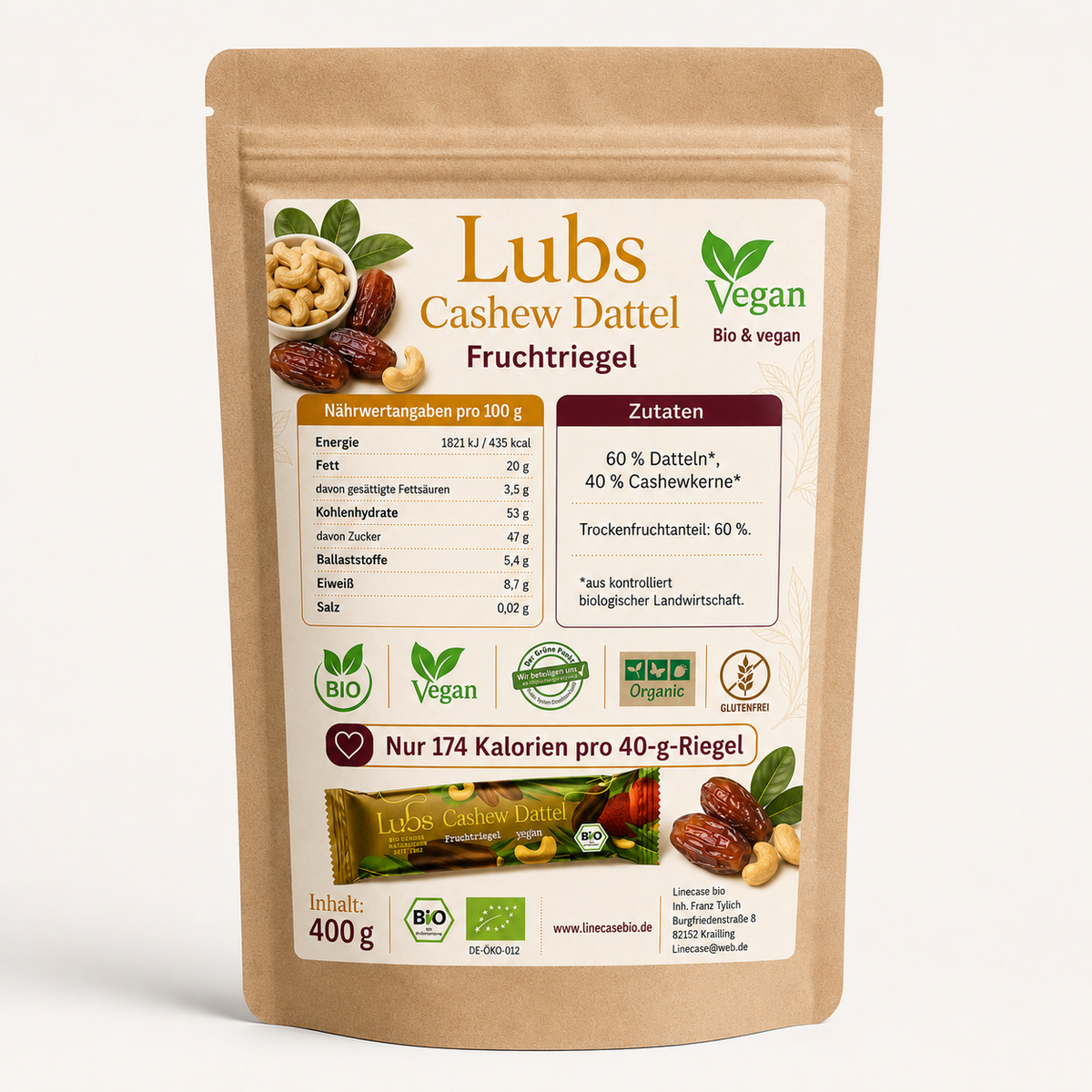 Lubs Bio & Vegan Rohkostriegel Cashwew Dattel