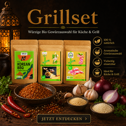 Bio  Linecase Bio Gewürz Trio 3x200g – Korean BBQ, Knoblauch Granulat & Zwiebel Granulat