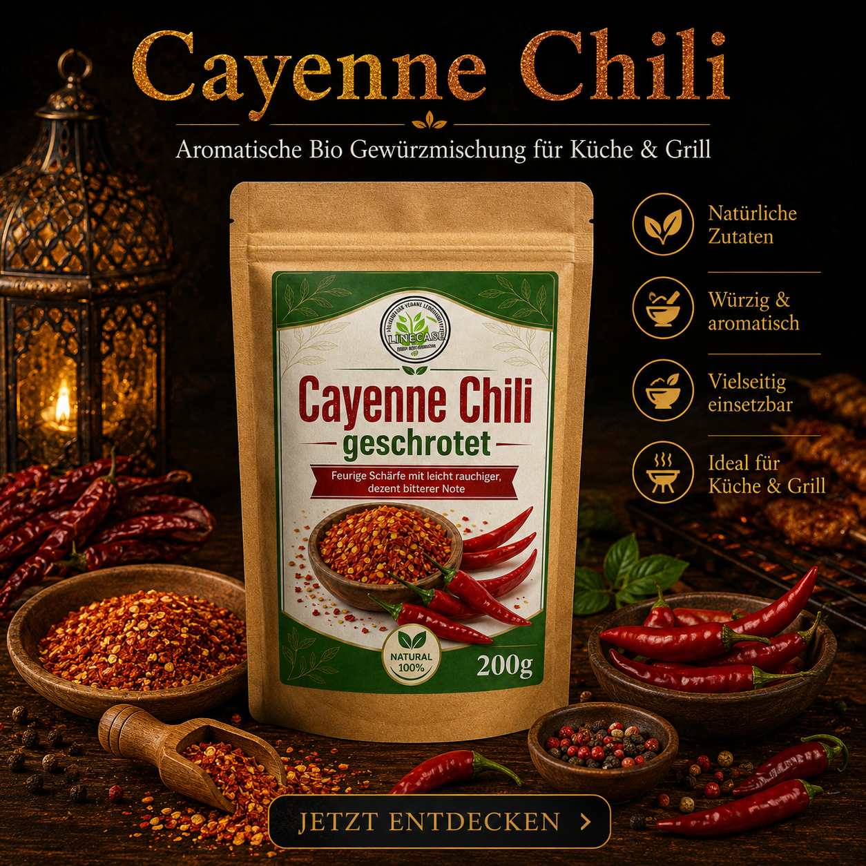 Linecase Cayenne Chili geschrotet 200g