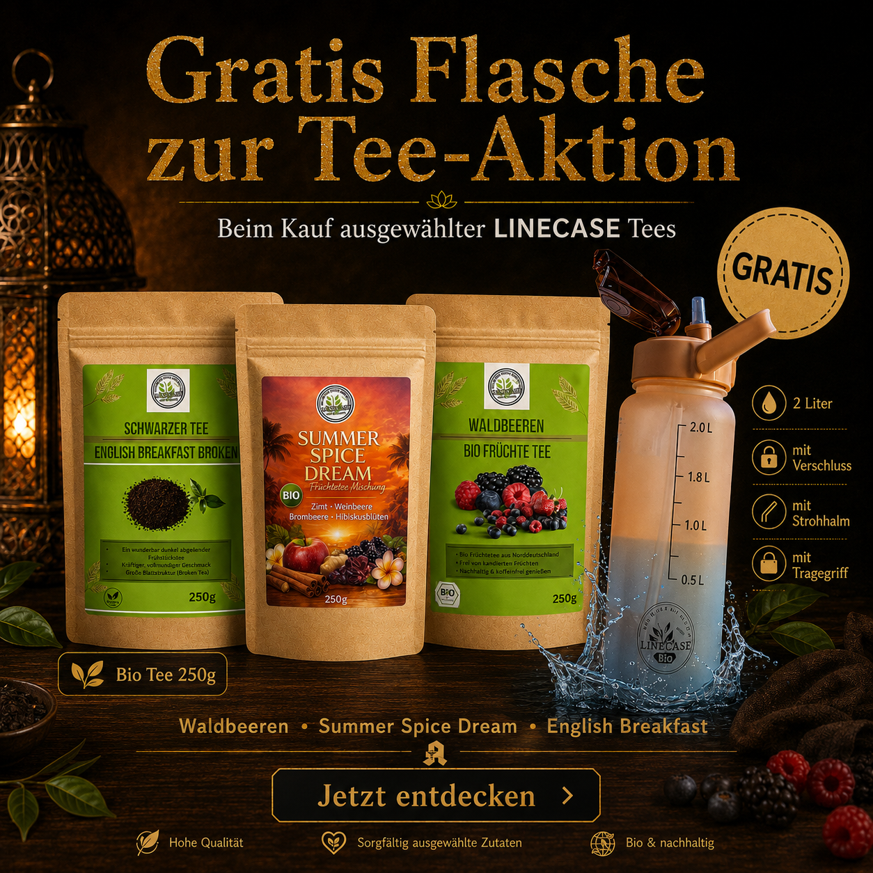 Linecase Tee-Set | 3 Premium-Sorten | 750g loser Blatttee + Teeflasche gratis