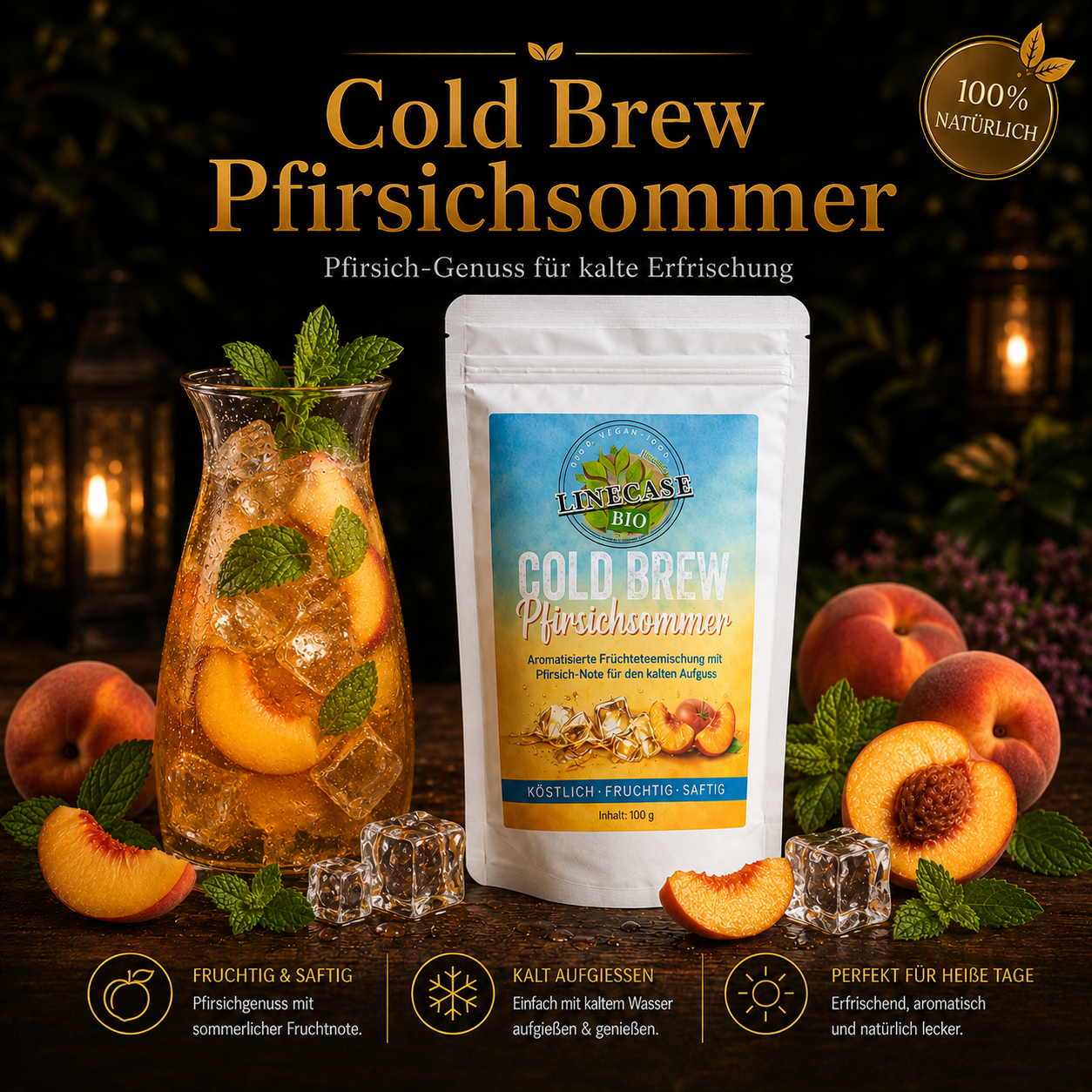 Früchteteemischung Pfirsichsommer| Cold Brew Tee 100 g| Pfirsich Tee| Tee| Früchtetee