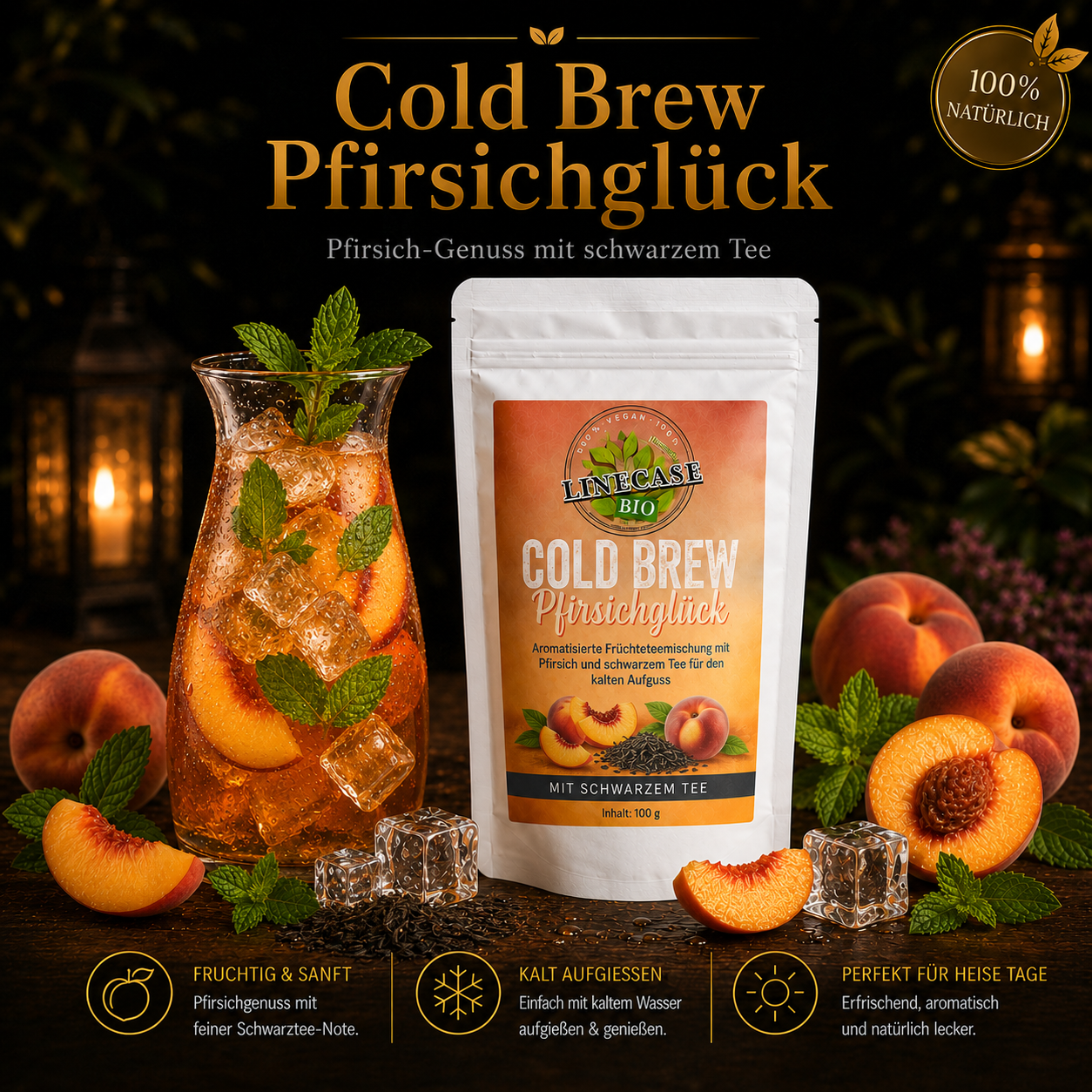 Cold Brew Pfirsichglück mit Schwarzem Tee 100g| loser Tee| Pfirsich Tee