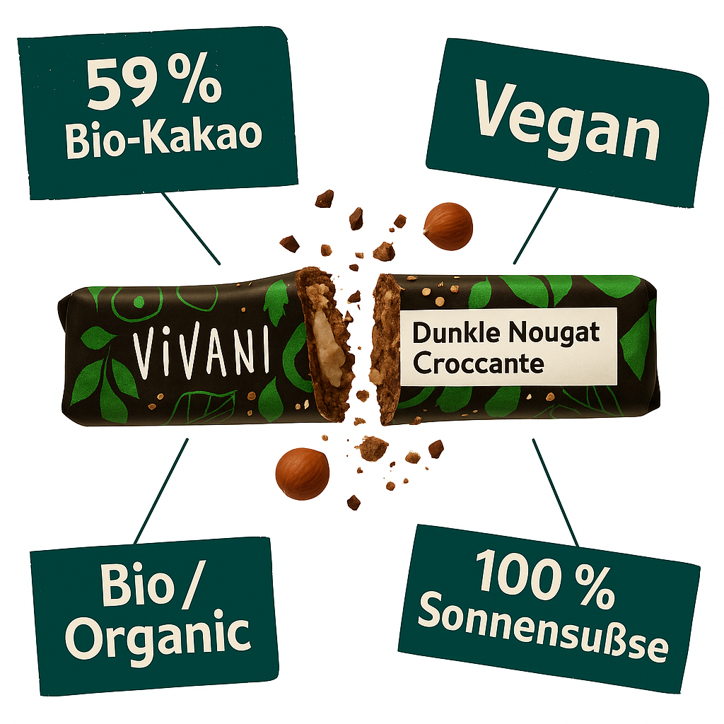 Vivani - Dark Nougat Croccante Schokoriegel  35g