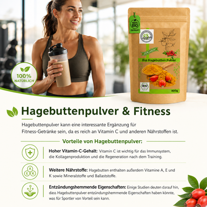 Bio Hagenbutten Pulver gemahlen 2x800g| Hagebuttenpulver| fein gemahlen| 100% Bio