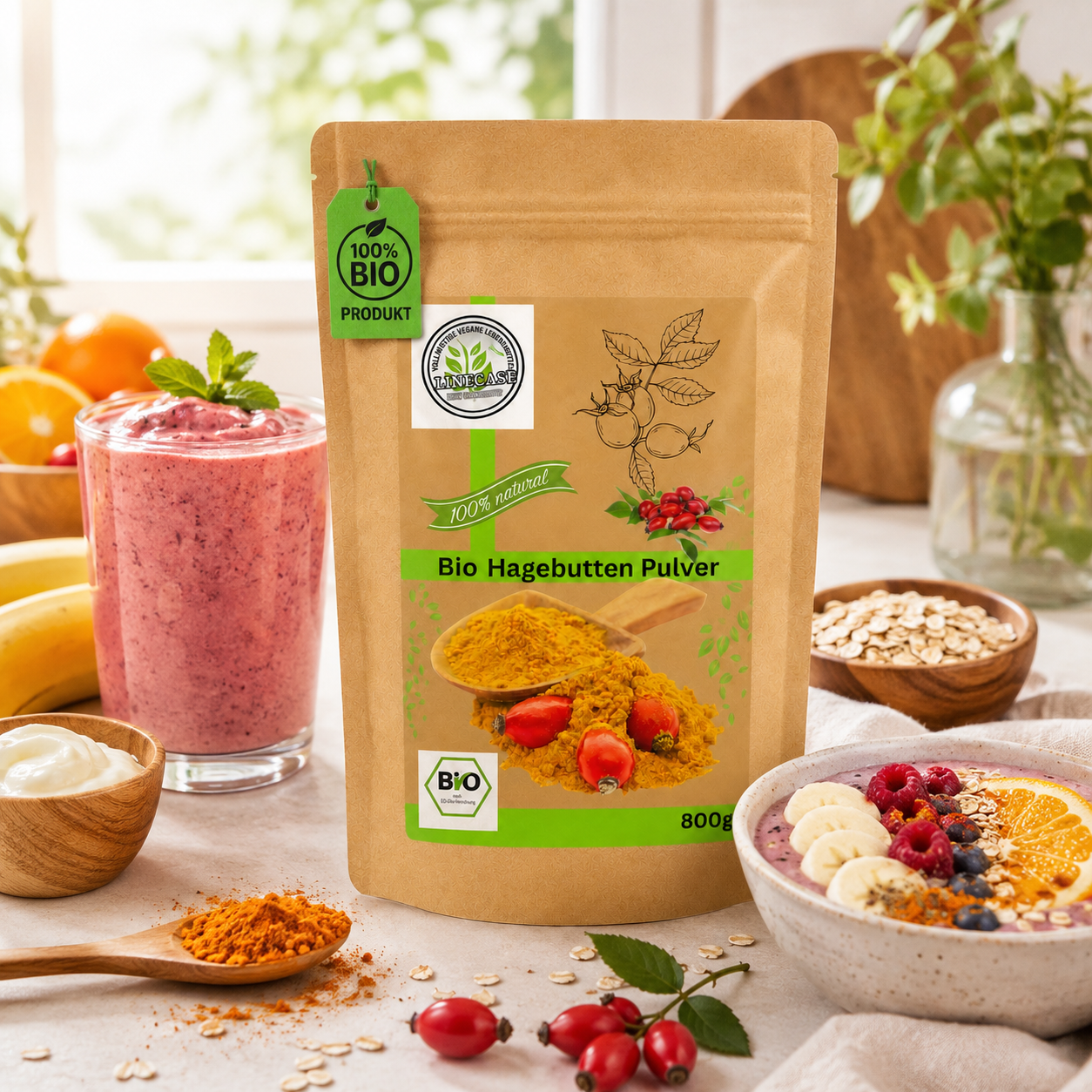 Bio Hagenbutten Pulver gemahlen 2x800g| Hagebuttenpulver| fein gemahlen| 100% Bio