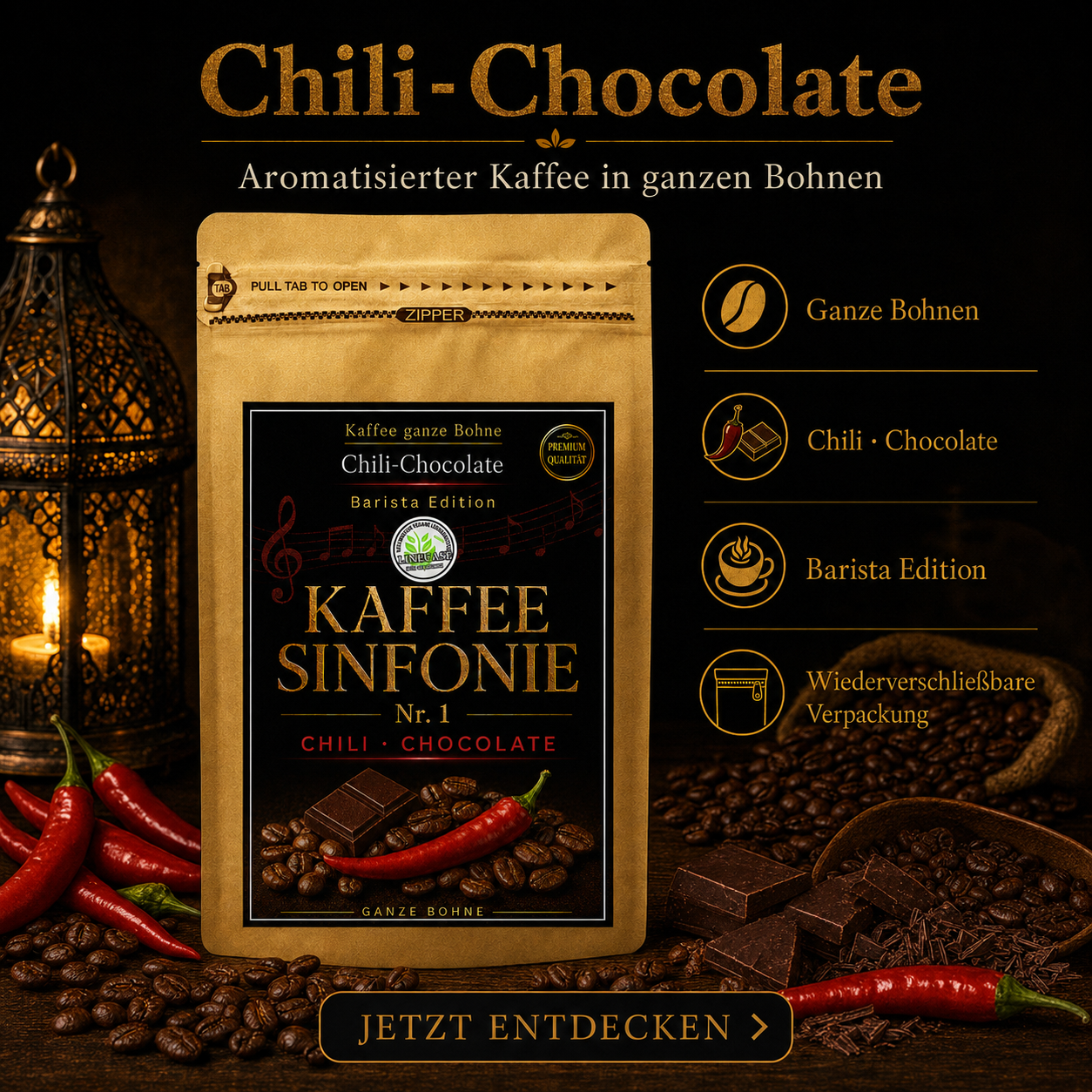 Kaffee ganze Bohne - Chili Schokolade 250g